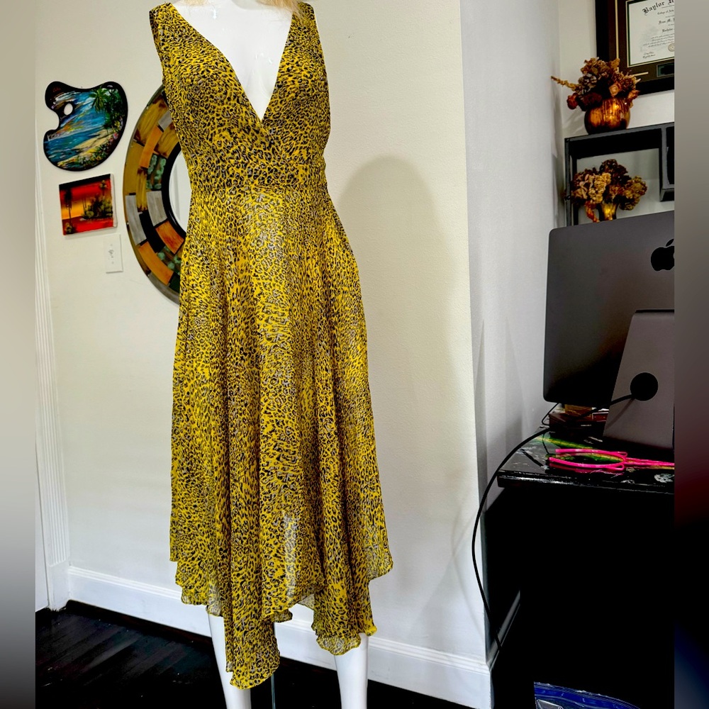 GELSO sheer yellow leopard print flowy summer fairy dress. Lightweight and airy